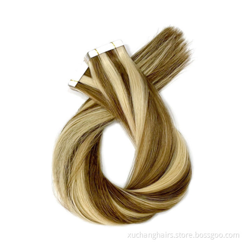 613 Sambungan pita rambut berambut perang Rusia rambut manusia mentah pita brazil lanjutan rambut pita